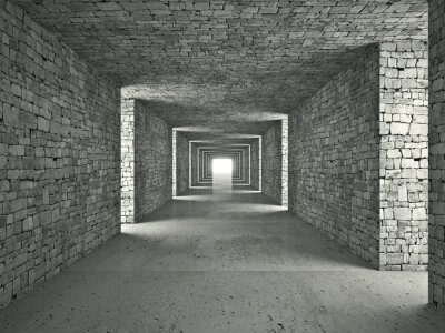 Fotobehang Driedimensionale tunnel in steen