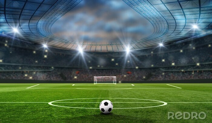 Fotobehang Een bal in een leeg stadion vol fans