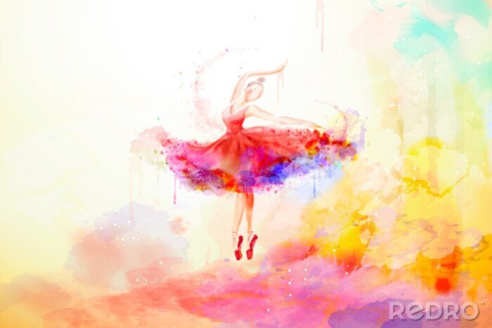 Fotobehang Een ballerina geschilderd met aquarellen