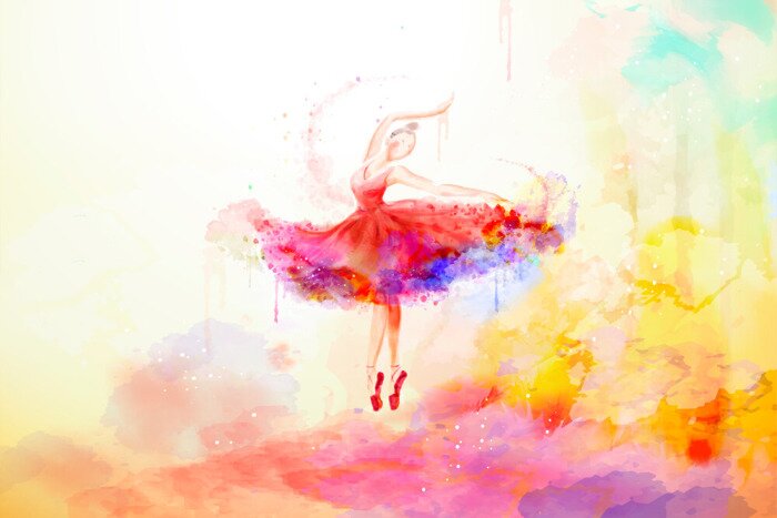 Fotobehang Een ballerina geschilderd met aquarellen