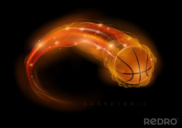 Fotobehang Een basketbal als een brandende komeet