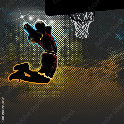 Fotobehang Een basketballer springt naar de basket