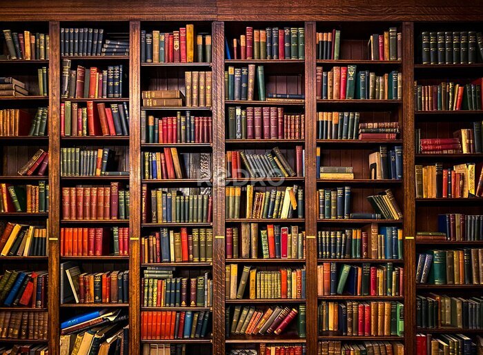 Fotobehang Een bibliotheek vol boeken en volumes in de schappen