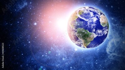 Fotobehang Een blauwe planeet in een prachtige ruimte