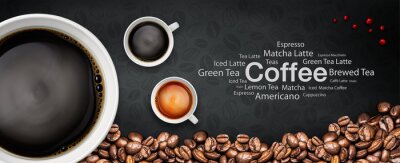 Fotobehang Een café-thema achtergrond met kopjes en inscripties