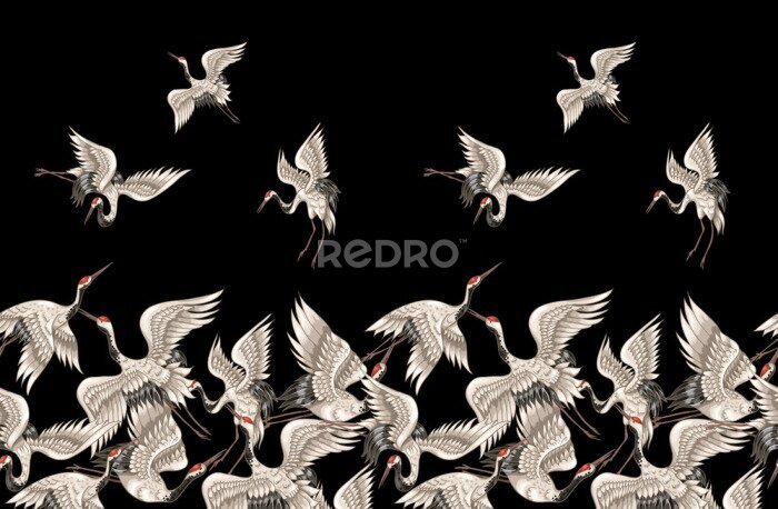 Fotobehang Een cluster van witte kraanvogels