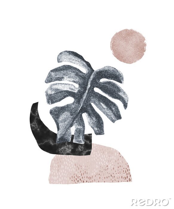 Fotobehang Een compositie met een monstera in Scandinavische stijl.