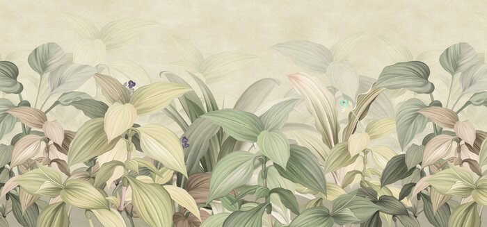 Fotobehang Een compositie van groene tropische bladeren