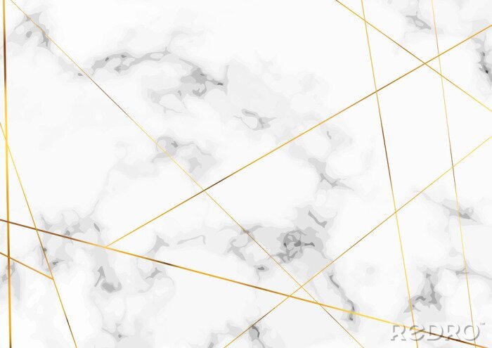 Fotobehang Een geometrische compositie van gouden lijnen op een marmeren achtergrond.