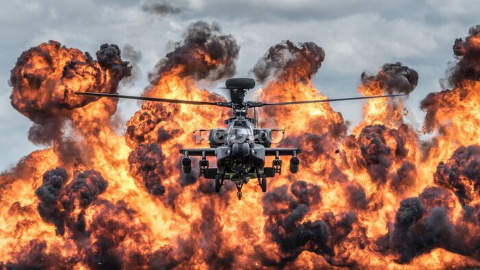 Fotobehang Een helikopter in brand