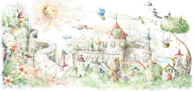 Fotobehang Een kasteel in een sprookjesstadje