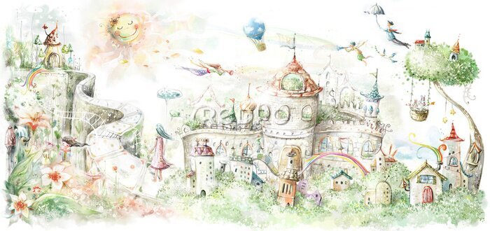 Fotobehang Een kasteel in een sprookjesstadje