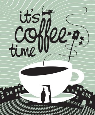 Fotobehang Een kopje met een inscriptie en een kat.