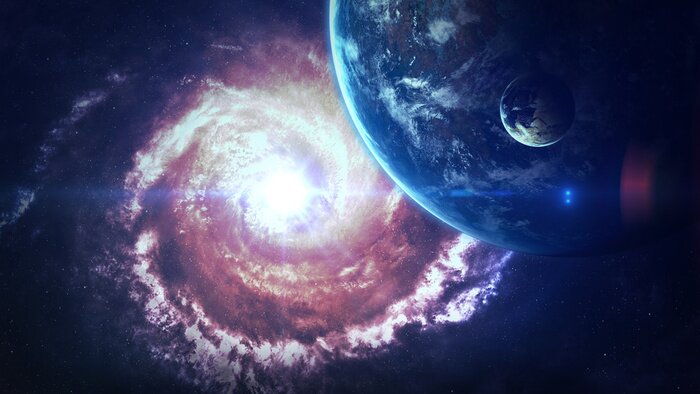 Fotobehang Een kosmisch uitzicht met een wervelend sterrenstelsel