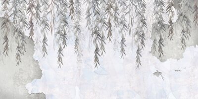 Fotobehang Een krans van bladeren tegen de achtergrond van een oude muur