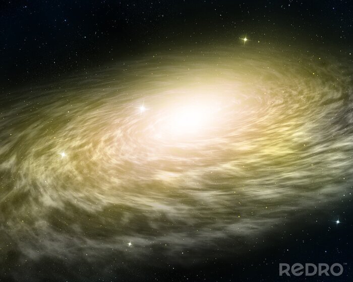 Fotobehang Een lichtgevend sterrenstelsel en een donkere kosmos