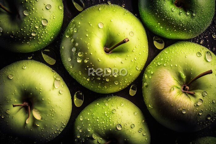 Fotobehang Een mand met groene appels