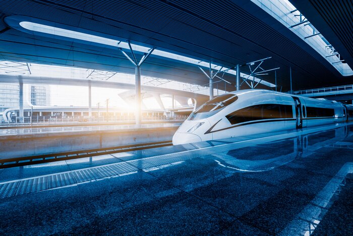 Fotobehang Een moderne trein op het perron