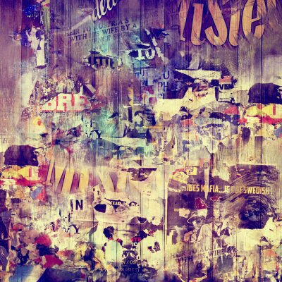 Poster Een muur vol oude grunge-posters