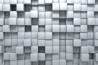 Fotobehang Een opstelling van witte kubussen die op pixels lijken