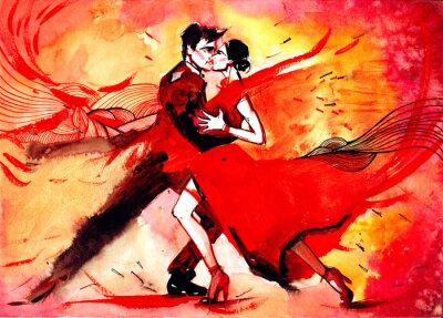 Fotobehang Een paar dat tango danst in een schilderachtige stijl