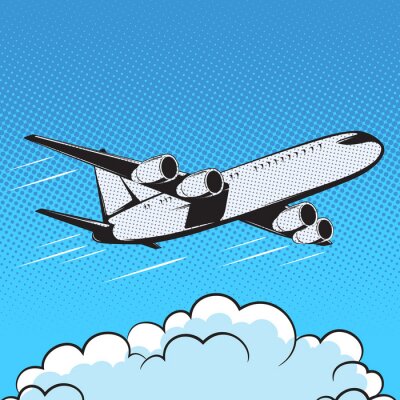 Fotobehang Een pop-artvliegtuig in de lucht