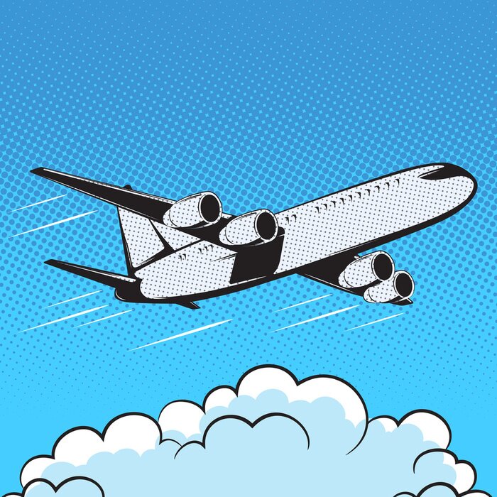Fotobehang Een pop-artvliegtuig in de lucht