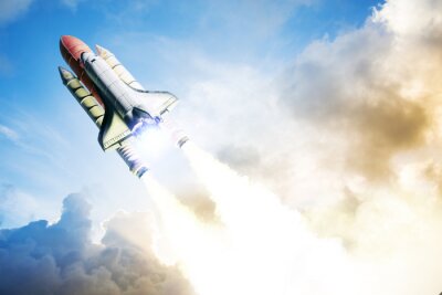 Fotobehang Een raket die de ruimte in vliegt