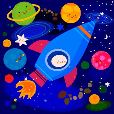 Fotobehang Een raket voor kinderen en een zonnestelsel