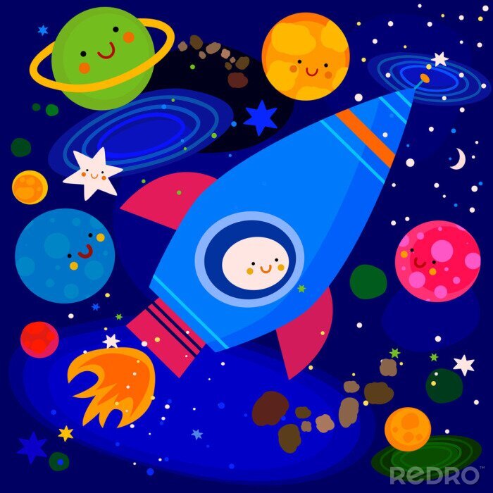 Fotobehang Een raket voor kinderen en een zonnestelsel
