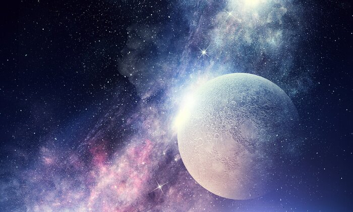 Fotobehang Een realistische maan tegen de achtergrond van de ruimte