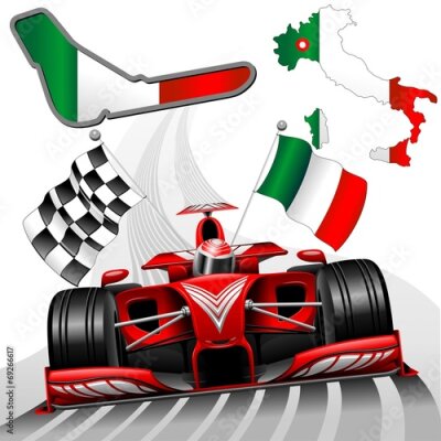 Een rode F1-auto tegen de achtergrond van de Italiaanse vlag