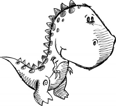 Een schets van een lachende dinosaurus