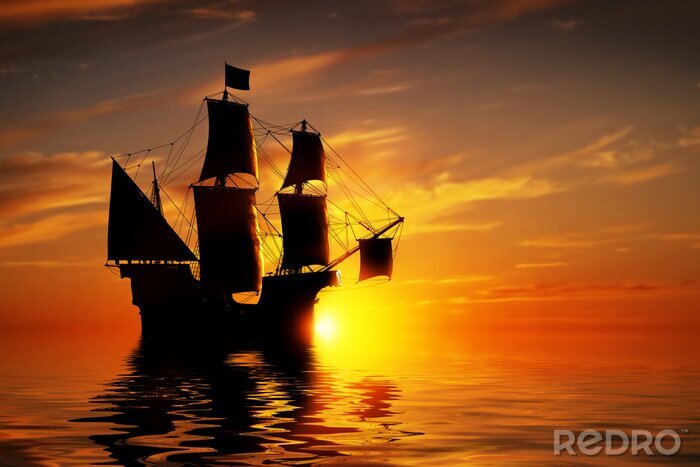 Fotobehang Een schip in een kalme zee