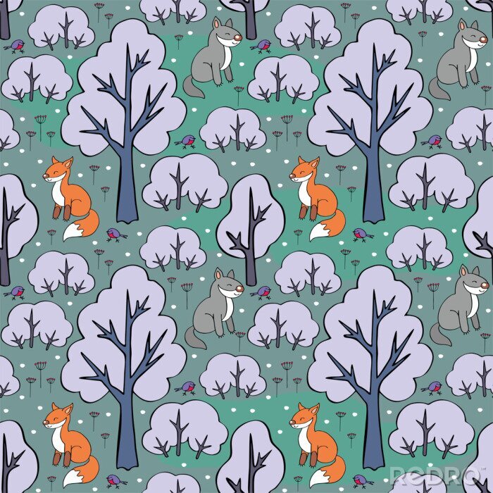 Fotobehang Een sprookjesbos met dieren voor kinderen