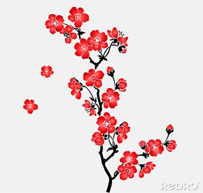 Fotobehang Een tak van de bloeiende kersenboom Sakura