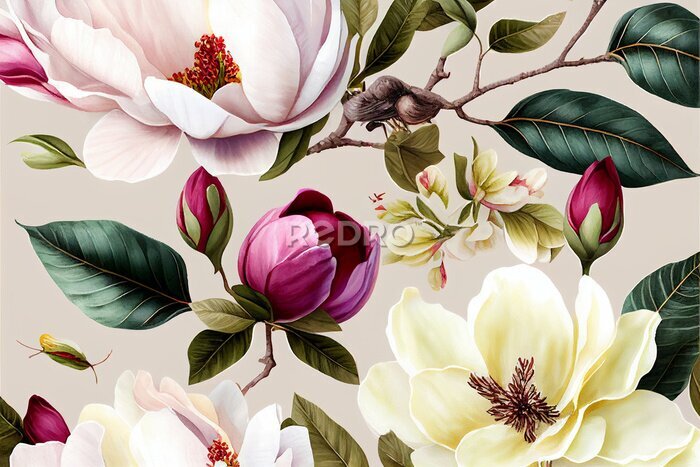 Fotobehang Een tak van een bloeiende magnolia