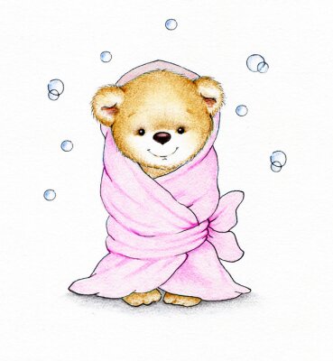 Fotobehang Een teddybeer gewikkeld in een deken