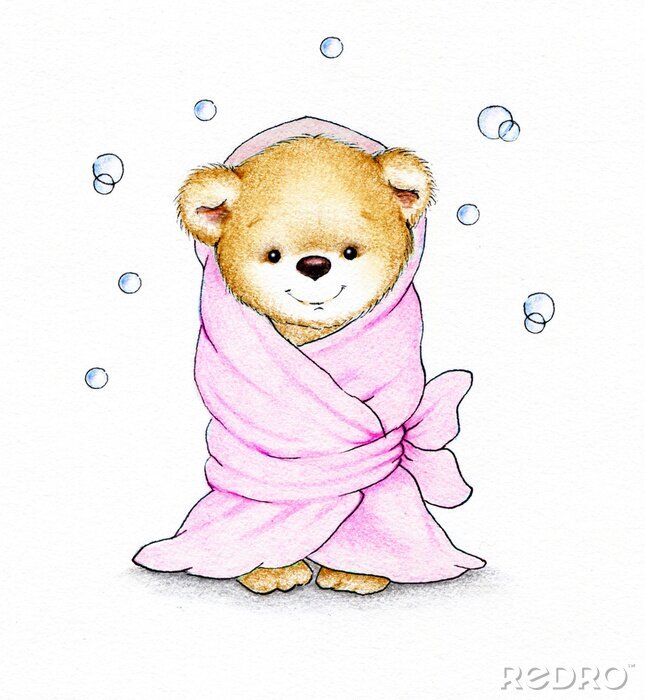 Fotobehang Een teddybeer gewikkeld in een deken