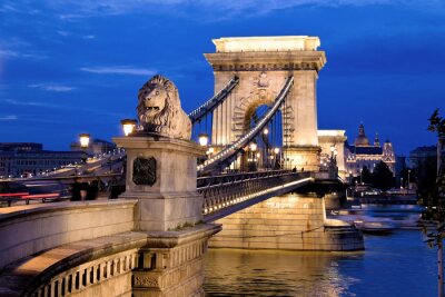 Fotobehang Een verlichte brug in Boedapest