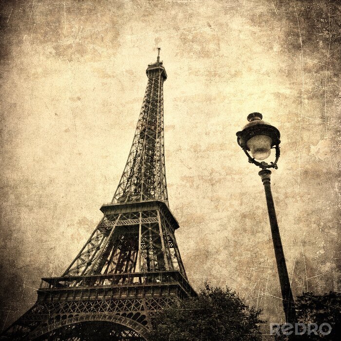 Fotobehang Een verouderd beeld van de Eiffeltoren