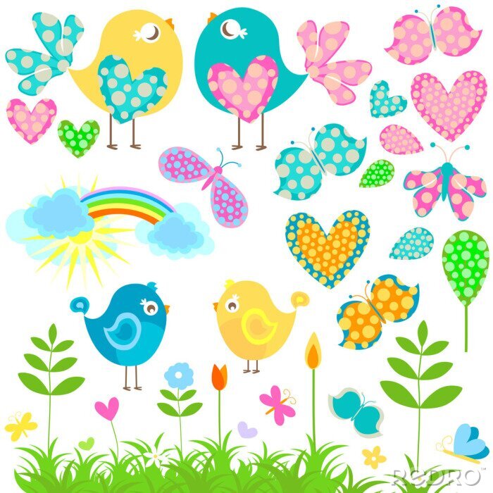 Fotobehang Een verzameling decoratieve regenboogafbeeldingen geïnspireerd op de lente