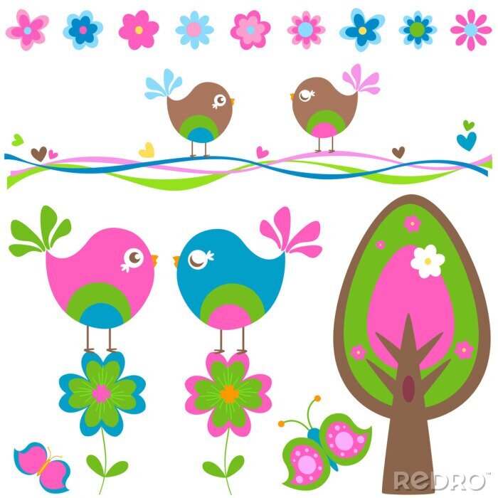 Fotobehang Een verzameling kleurrijke afbeeldingen geïnspireerd door de natuur