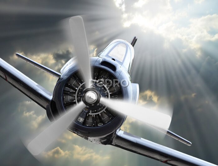 Fotobehang Een vintage vliegtuig in de wolken