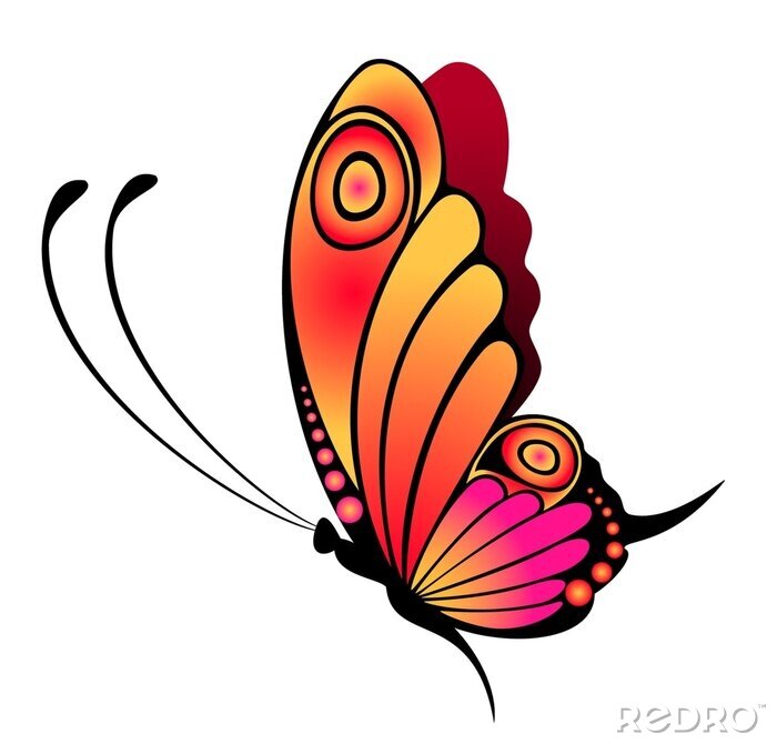 Fotobehang Een vlinder met roze-oranje vleugels minimalistische graphics