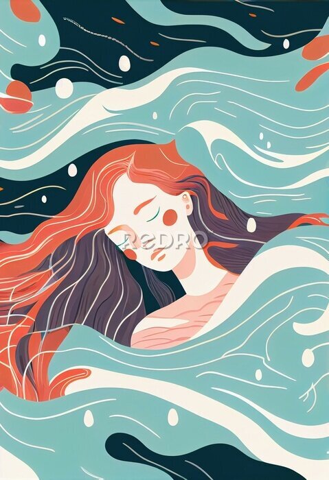 Fotobehang Een vrouw tussen de golven