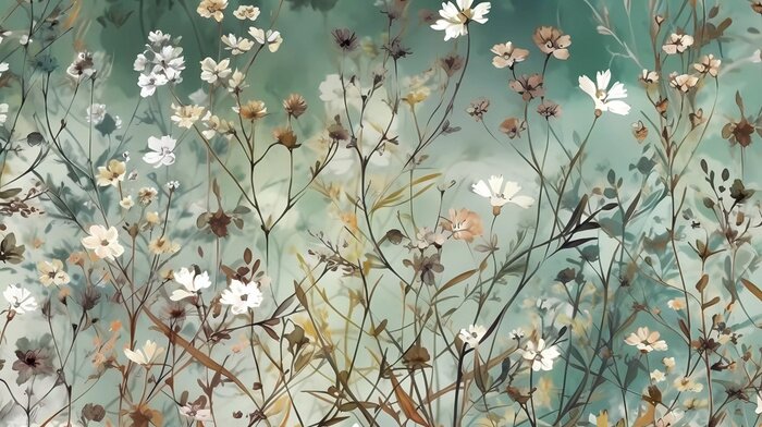 Fotobehang Een wandeling in de wei op een lentedag