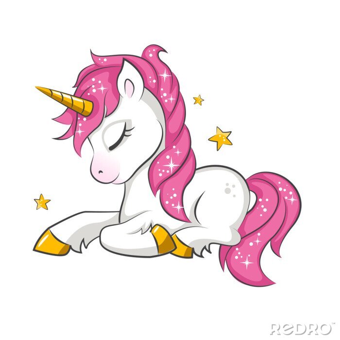 Fotobehang Eenhoorn met roze manen en staart