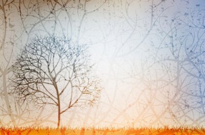 eenzame boom, grungy vector achtergrond, eps 10