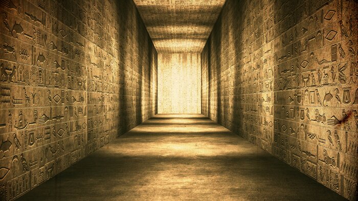 Fotobehang Egyptische tunnel hiërogliefen Corridor Vintage